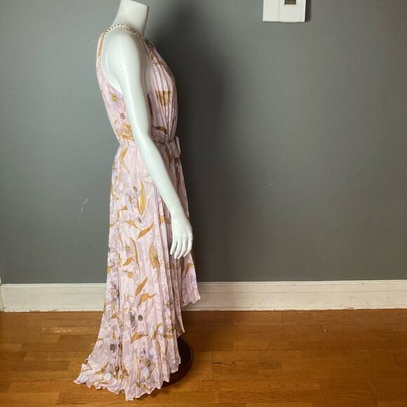 Ted Baker maxi dress size 8 Harpah Floral NWT pastel pleated gold chain straps